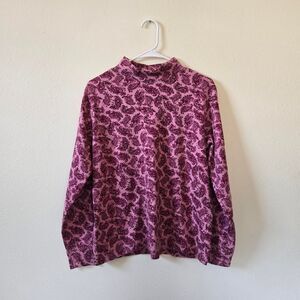 Lands End Vintage 90s Pink Paisley Turtleneck Witchy Boho Long Sleeve Top